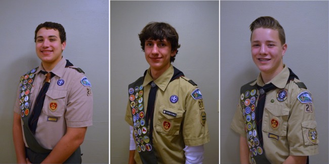 Eagle Scouts Brenden Rivera, Jackson Plymale and Everett Ruuska